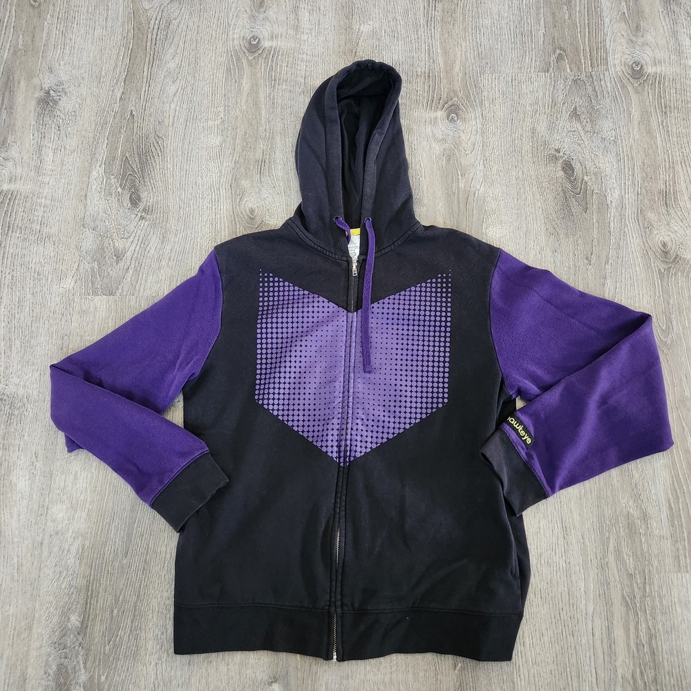 Disney Marvel Hawkeye TV Series Full Zip Pockets Hoodie Size Medium Black Purple
